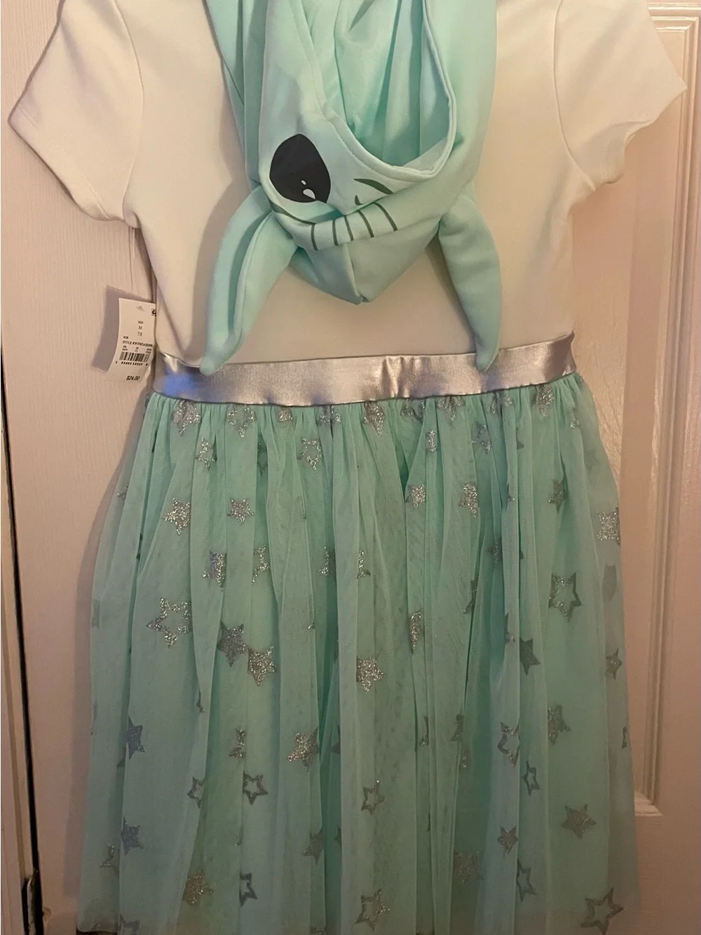 Star Wars Mint and Silver Frog Tulle Hooded Costume Dress Girls Medium 7/8 NWT